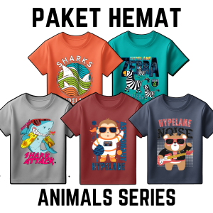 Paket Usaha Hemat Baju Kaos Setelan Anak Laki Laki Distro Karakter Binatang Keren Umur 1 - 10 Tahun