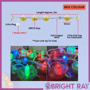 5METER 20L Premium Oil Lamp (MIX /WARM COLOUR)  Diya Light Casing for Diwali / Deepavali Decoration - Agal Vilakku Light