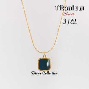 Womens Titanium necklace plus black stone box pendant newest and best-selling rust-proof and fade-resistant kalung titanium wanita kotak batu hitam.