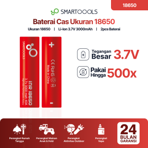 Baterai Cas Isi Ulang 2pcs Smartoools Ukuran 18650 Kapasitas 3000mAh Output 3.7V Rechargeble Battery Charge Isi Ulang 500 kali