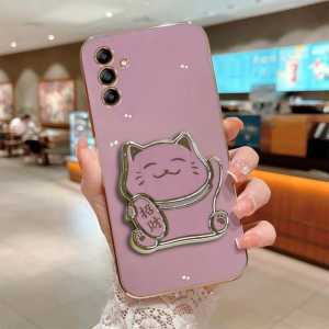CASE SAMSUNG A15 4G / 5G SOFT CASE LUXURY PLATING LUCKY CAT STAND HOLDER PREMIUM