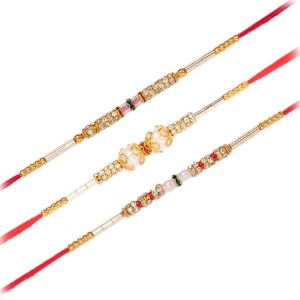 Aheli Rakhshabandhan Thread Rakhi for Brother Bhaiya Crystals & Beads Studded Combo Set of 3 Rakhi Hamper | Rakhi Set | Kids Rakhi | Rakhi for Kids