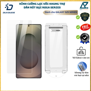 Kính Cường Lực kèm khung trợ dán Dux Ducis Roga cho Samsung Galaxy S25 Ultra/ S25 Edge không viền đen cảm ứng vân tay