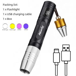 Alonefire sv124 4-in-1 Ngọc Detector Ánh Sáng UV 365nm Có Thể Sạc Lại Ngọc Lục Bảo Đồ Trang Sức Đá Quý Hổ Phách Nhận Dạng Đèn Pin Tia Cực Tím Đèn pin Led Đèn