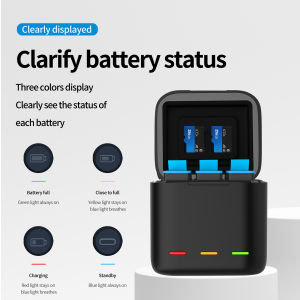 TELESIN Charger Box Baterai 3 Slot untuk GoPro Hero 9/10/11/12 dengan Indikator Lampu LED - Kamera Aksi