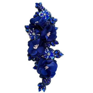 SZXBOGS Rhinestone Beaded Bead Lace Applique 3D Crystal Sparkling Glass Bead Diamond Lace Patch Floral Dress DIY Floral Applique Wedding Dress