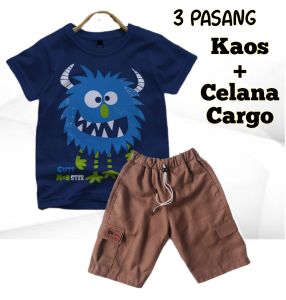 Setelan Anak 3 KAOS + 3 CELANA CARGO Paket Hemat