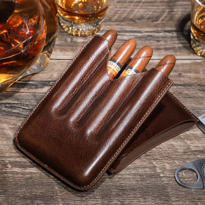 CONTACTS Genuine Leather Travel Storage Case for Men Tubes Holder Portable Humidor Box for Travel Gift for Man Father
