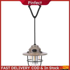 Retro Hanging Tent Lamp 1200mAh Mini Metal Chandelier IPX4 Waterproof Retro Atmosphere Chandelier Stepless Dimming Type C Charging for Fishing Hiking