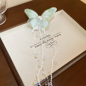 2Pcs Super Fairy Mesh Butterfly Tassel Hairpin Imitation Pearl Duckbill Clip Bangs Side Barrette For Women Girls