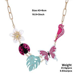 DYJKOUG Insects Acrylic Flower Necklace Butterfly Bird Flower Clavicle Chain Simple Sweater Chain Colorful Rhinestone Necklace Women