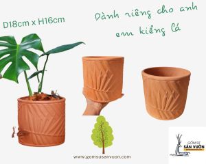 Chậu Gốm Đất Nung Trồng Cây Hình Trụ Vân Hình Thoi - Gốm Sứ Sân Vườn