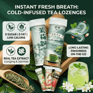 🌿✨Tea-Flavored Chewable Tablets Breath Freshener Chewable Tablets Tea Lozenges Sugar Free Peach Jasmine Tea Candy Snacks Moisturizing Throat