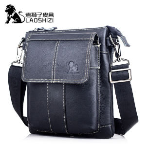 LAOSHIZI Cowhide Mens Messenger Bag 100% Genuine Leather Crossbody Business Bag