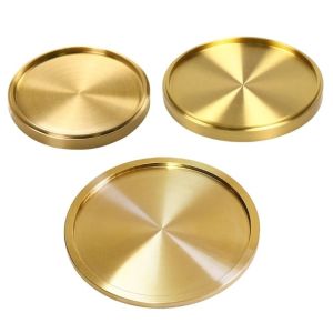 JUVIAAL Round Brass Coaster Metal Home Decor Cup Mats Table Holder Heat Resistant Copper Cup Coasters Coffee Tables