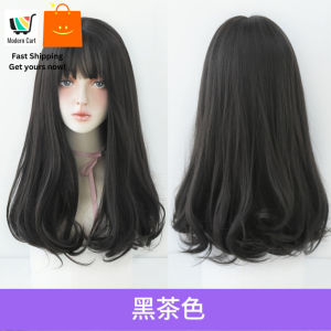 [SG] Elegant Womens Medium-Long Wavy Wig - Premium Full Head Natural Curls with Air Bangs