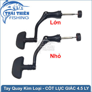Tay Quay Máy Câu Kim Loại Màu Đen Cốt Lục Giác 4ly5 – Size Nhỏ & Lớn – Phù Hợp Máy 1000–7000 – Núm ABS Chống Trượt Gập Gọn
