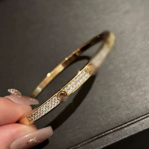 Kajias popular three-row diamond starry sky bracelet wide version love Womens thick-plated bracelet 18K Classic Gold Couple Bracelets