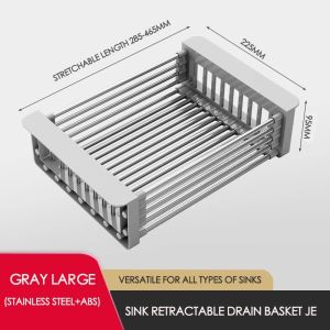 COD Kitchen Muti-Purpose Dishracks Sink Drain Bastet Expandable Dishes Drying Rack Over Sink Stainless Steel Adjustable Sink Water Filter Rack Drainer Foldable Roll-up Sink Rack Drainer