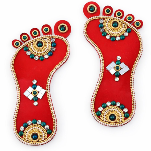 Lakshmi Charan Paduka Feet Rangoli Decoration Red (6 Inch Pair) | Auspicious Pooja Entrance Decor for Diwali Navratri Durga Puja & Home Gifts
