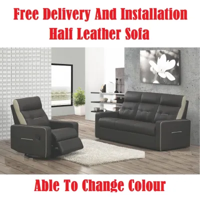 YHL Nico 1 / 2 / 3 Cow Hide Half Leather Recliner Sofa