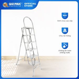 Thang inox chữ A Deli QUI PHÚC inox 201 chịu lực tốt gấp gọn tiện lợi chân chống trượt
