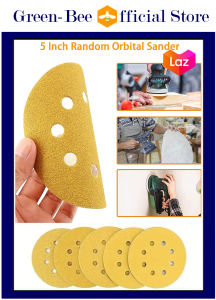 กระดาษทรายกลม5นิ้ว8รู(สีเหลืองคุณภาพสูง)กระดาษทรายตีนตุ๊กแก กระดาษทรายกลมหนามเตย กระดาษทรายกลมหลังสักหลาด ขัดไม้ แผ่นขัดไฟเบอร์ เหล็ก