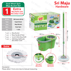 MAJU 3M Scotch Brite NT7 Dual Spin Super Clean Dual Wash Mop Bucket with Microfiber Mop Baldi Lantai