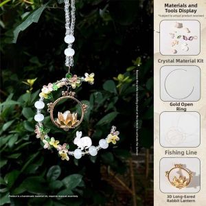 SWEET TIM lantern chinese灯笼 traditional 中秋节灯笼 Crystal Bead Chain Chinese Beaded Car Charm Chinese Art Style Glowing Night Light Handmade Festival Decor Mid Autumn Lantern DIY Acrylic Charms Bunny Flower Lantern Car Hanging Decor