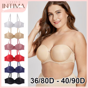 INTIMA บราขนาดพลัสไซส์สำหรับผู้หญิงบราไร้สายบราที่มองไม่เห็นแถบซิลิโคนชุดชั้นในดันไร้รอยต่อบรารัดรูปไร้รอยต่อบราสำหรับงานแต่งงานหน้าอกใหญ่ทรงถ้วยครึ่ง36D-40D
