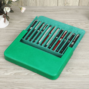 CONTACTS Handmade Genuine Leather Pen Case Multicolor 12 Slots Luxury Pen Box Pen Holders Office School Stationery Fountain Pen Pouch