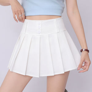 High Waist Pleated A-Line Skirt for Women with Vintage Button Details Elegant Midi Length Design for Daily or Office Wear