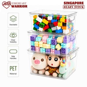【Fireheart Warrior】 Clear Toy Storage Box with Lid Stackable Dustproof Organizer for Building Blocks Plush Toys Books