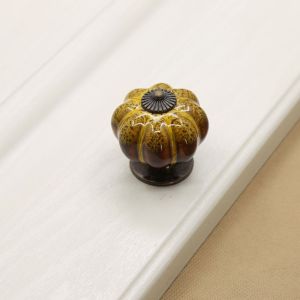 LMS70 Leopard Pattern Ceramic Pumpkin Handle European Style Single Hole Cabinet Knob Retro Round Drawer Knobs Kitchen