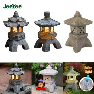 JeeYee Outdoor Solar Garden Statue Creative Garden Accessories Resin Zen Ornaments Tower Statue Stone Pagoda Lantern Solar Lamp Palace Lanterns