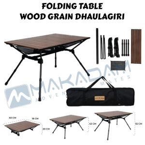 Meja Lipat Camping Outdoor Portable Dhaulagiri Folding Table Wood Grain 505 Adjustable Height Motif Kayu