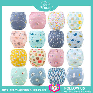 VREN กางเกงฝึกผ้าคอตตอนสำหรับเด็กทารก3ชิ้นผ้าอ้อมเด็กทารกนำกลับมาใช้ใหม่ได้ผ้าอ้อมผ้าอ้อมแบบซักได้ชุดชั้นในสำหรับเด็กเปลี่ยนผ้าอ้อม