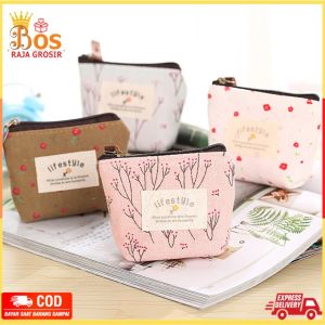 Pouch Dompet Koin Resleting Live Style Kanvas Dompet Serbaguna Sleting Motif Bunga Wallet Coin Dompet Perhiasan Headset