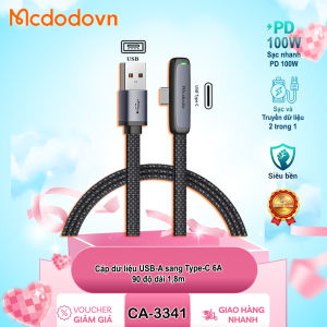 Cáp sạc nhanh Mcdodo CA-3340/CA-3341 Type-C to Type-C 6A đầu vuông 90 độ dài 1.2m/1.8m -Sạc nhanh 66W cho Android/Huawei - Chính hãng