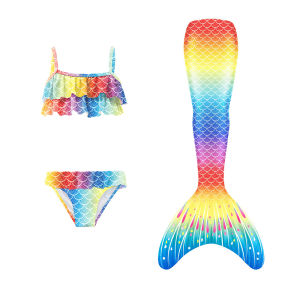4PCS Girls Mermaid Tails Swimsuit With Monofin For Kids Height 100-155CM Fish tail Dress Birthday Christmas or New Year Gifts Costumes performance Bikini sets