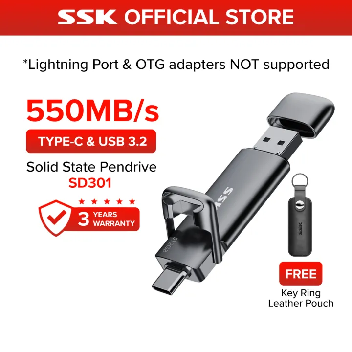 SSK Dual Drive SSD OTG Pendrive Type C Gen 2 USB C (550Mb/s) SD301