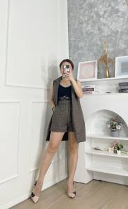 CJ - SET 2155 CLAIRE CHECKED VEST WITH HW SHORTPANTS PREMIUM