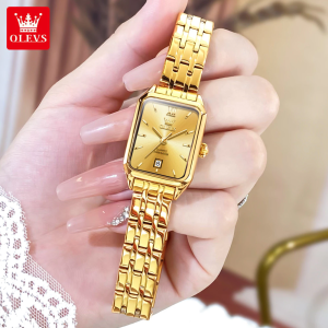 OLEVS luxury watch for women original waterproof stainless steel calendar square gold watch