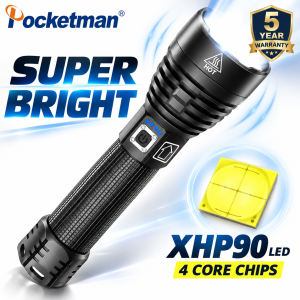 COD+Super Bright Zoom LED Flashlight Rechargeable Waterproof Outdoor Heavy Duty High Beam Flashlight Long Battery Life Tactical Flashlight Built-in Battery Fishing Camping Hiking