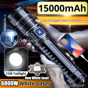 6000W Super Long Distance Flashlight with Powerbank function Torch light super bright Lampu Camping Gantung Waterproof USB Emergency Light Lampu suluh