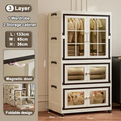 NEST L65cm Wardrobe Foldable Large Capacity Storage Box Stackable Dustproof Clothes Storage Cabinet Simple Clothes Cabinet