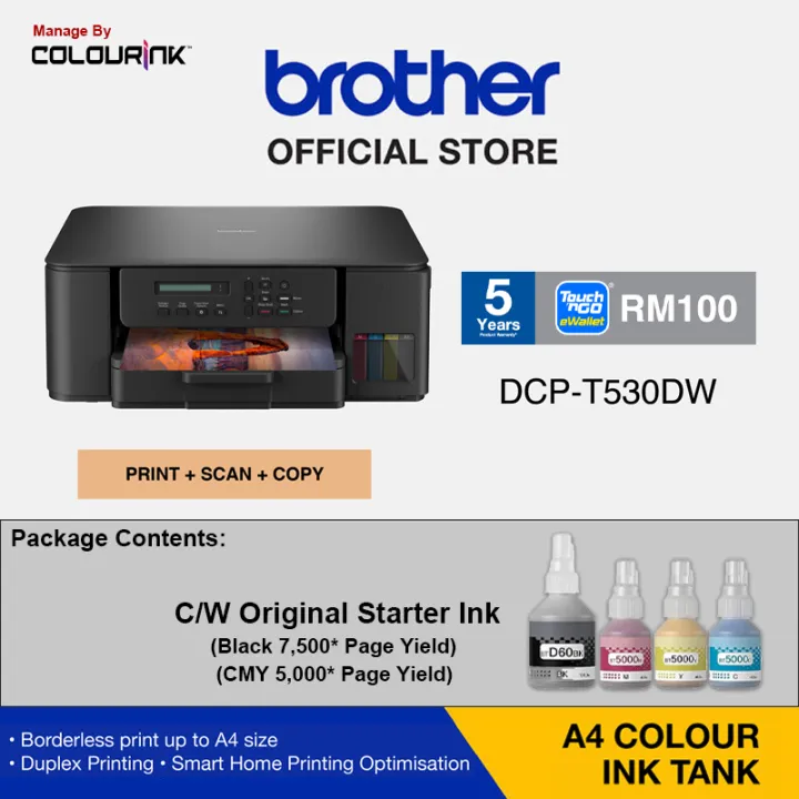 Brother DCP-T530DW A4 3 in 1 Print Scan Copy Wireless Colour Inkjet Refill Ink Tank Printer Mobile Printing AirPrint Support [Mac Printer Driver is NOT