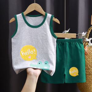 BUBBLE KIDS Summer 2Pcs Childrens Vest Suit Cotton Sleeveless Girls Boys Korean Set Cute Comfortable Children Vest Shorts Set
