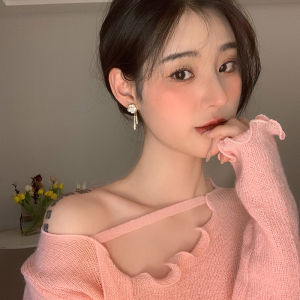 Maidu Jewelry ต่างหูเม็ดไข่มุก Camellia สำหรับผู้หญิงล่าสุดสวมสองแบบต่างหูพู่สำหรับเจาะมีแฟชันสำหรับผู้หญิง