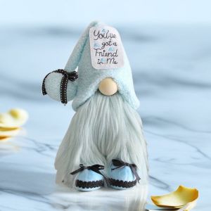 YOUSHI TOP Cartoon Christmas Blue Faceless Doll Exquisite Festive Dwarf Standing Doll Window Decoration Cute Faceless Dwarf Ornament New Year Gift